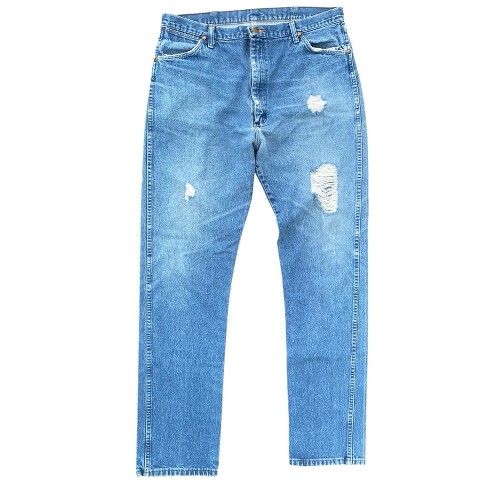 Wrangler Cowboy Cut 13MZW Denim Mens 38 x 34 Blue Jeans Faded Distressed Y2K